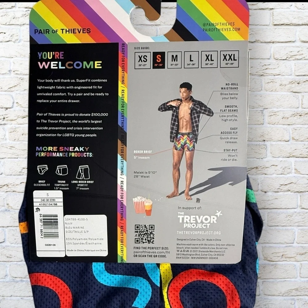 NWT Pair Of Thieves Pride Boxer Briefs The Trevor Project with Rainbows. Size S